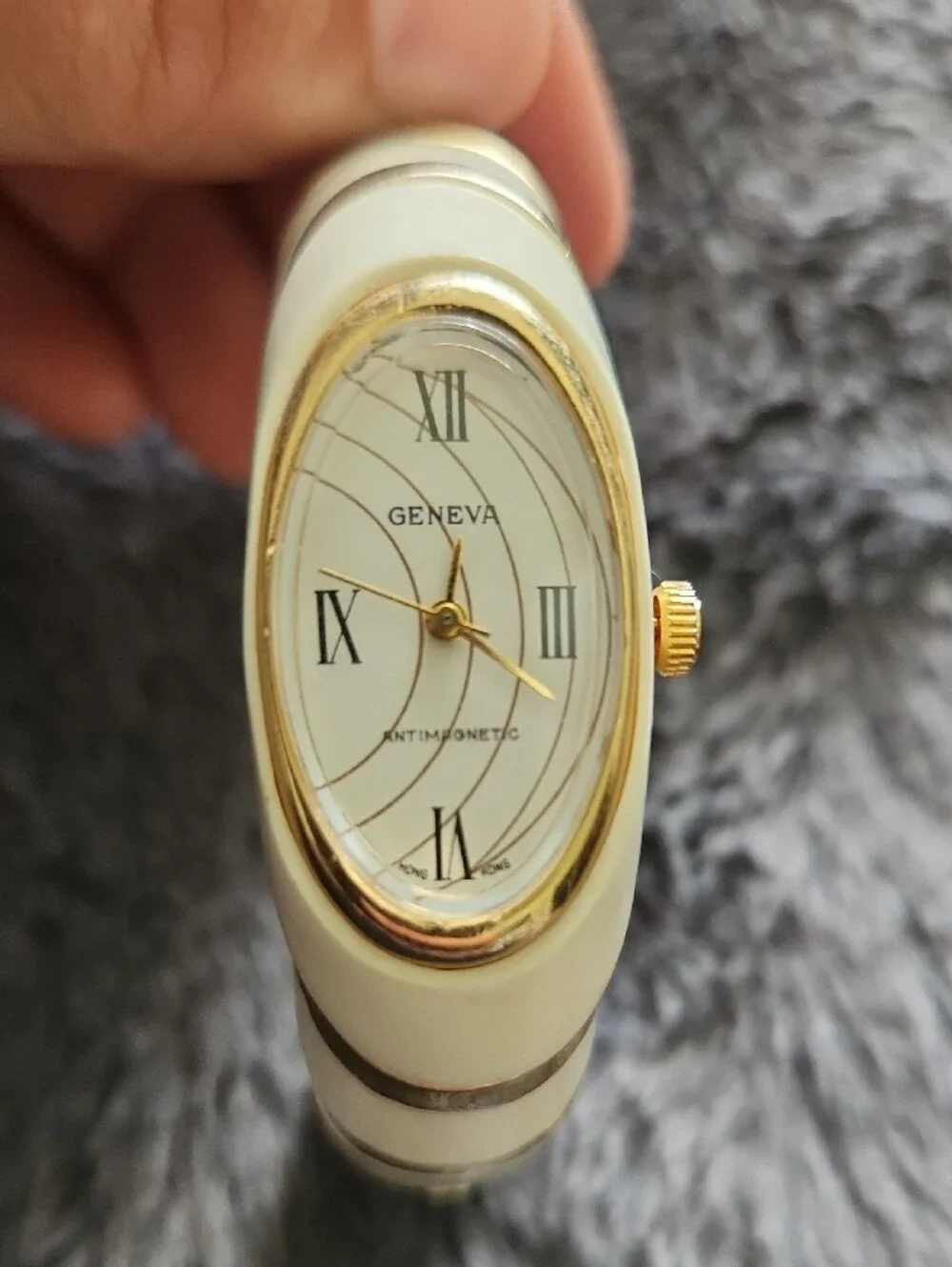 Geneva Cream and Gold Oval Bangle Watch